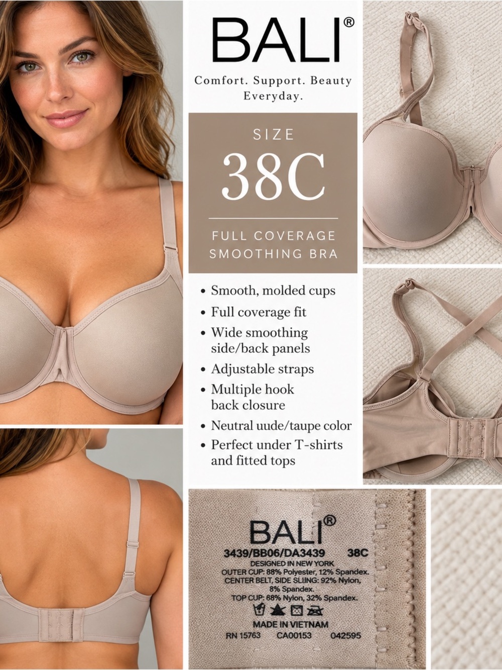 Bali Smooth Nude T-Shirt Bra in Light Beige